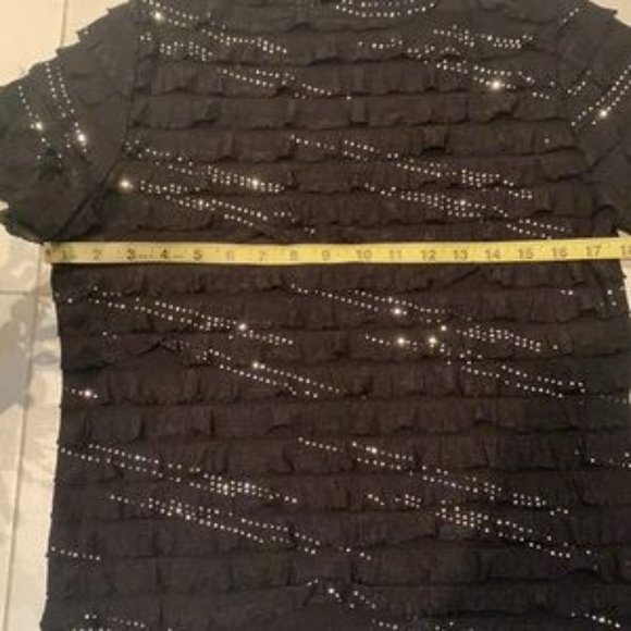 Petite TanJay Shimmer Ruffle Black Top - Picture 9 of 9